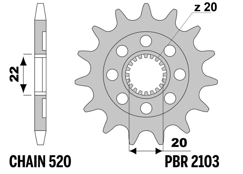 PBR Standard Stahlritzel vorne - 520 13 Zähne - 2103 13 18NC