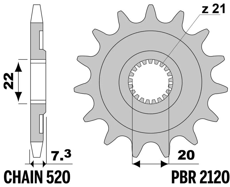 PBR Standard Stahlritzel vorne - 520 14 Zähne - 2120 14 18NC