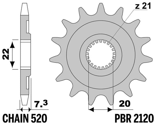 PBR Standard Stahlritzel vorne - 520 14 Zähne - 2120 14 18NC