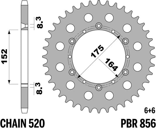 PBR Kettenrad Stahl Standard - 520 44 Zähne - 856 44 F