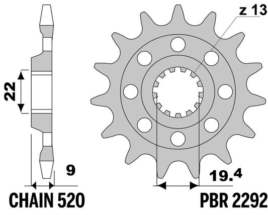 PBR Standard Stahlritzel vorne - 520 14 Zähne - 2292 14 18NC