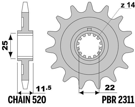 PBR Standard Stahlritzel vorne - 520 13 Zähne - 2311 13 18NC