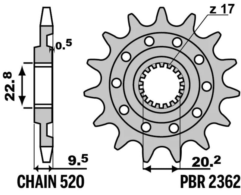 PBR Standard Stahlritzel vorne - 520 14 Zähne - 2362 14 18NC