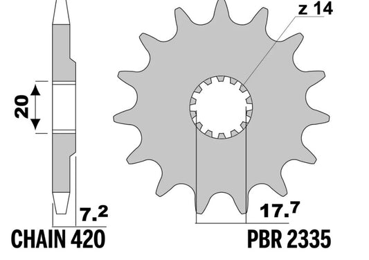 PBR Standard Stahlritzel vorne - 420 14 Zähne - 2335 14 18NC