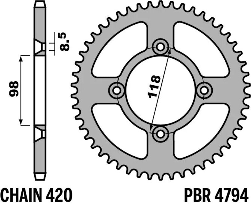 PBR Kettenrad Alu Standard - 420 49 Zähne - 4794 49 L