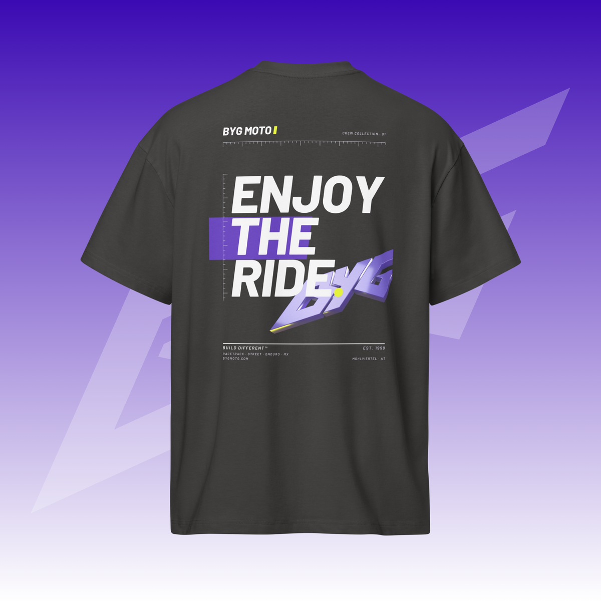 BYG Crew Box Tee „Enjoy the Ride“ Vintage Black, Rückenansicht