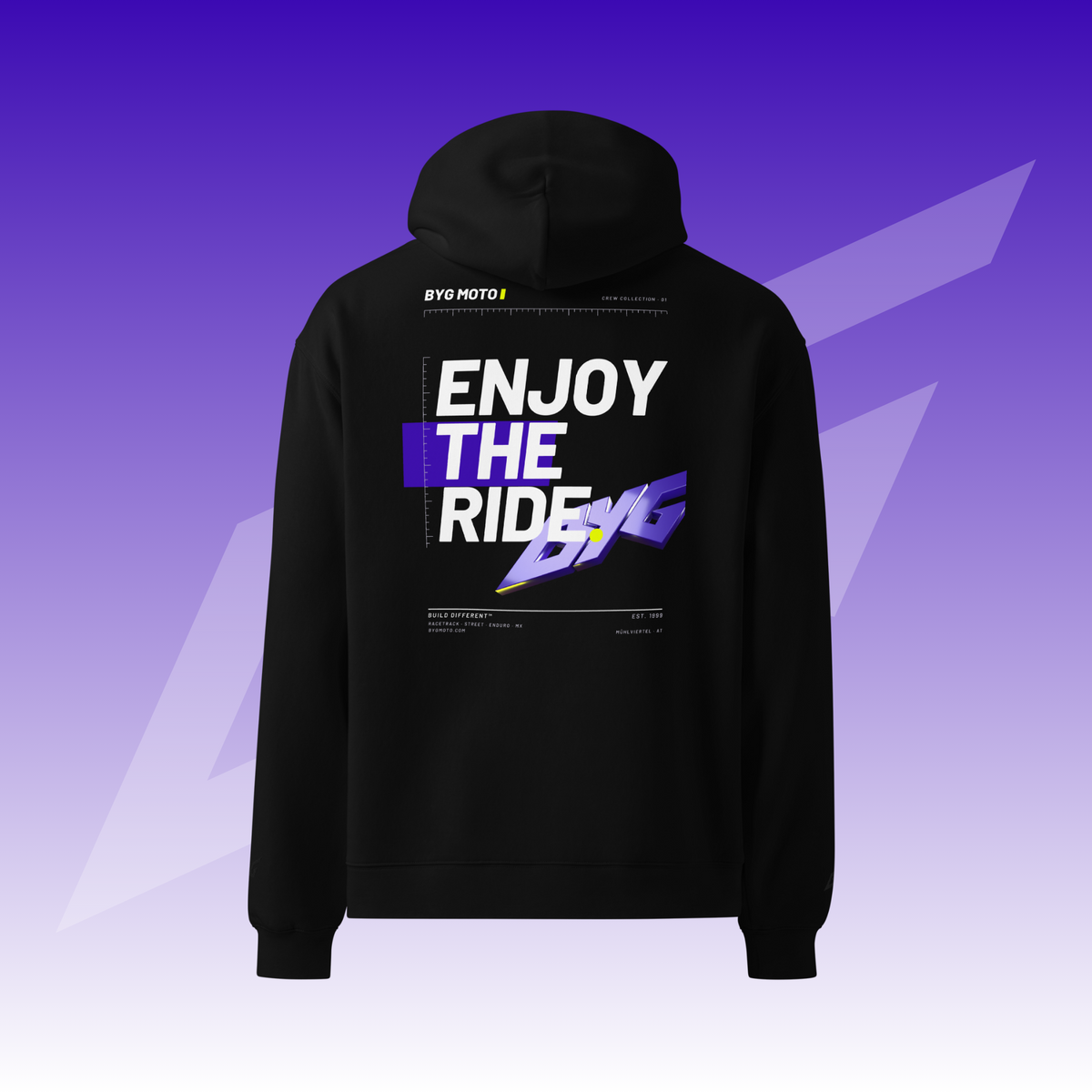 BYG Crew Oversized Hoodie „Enjoy the Ride“ Schwarz, Rückenansicht