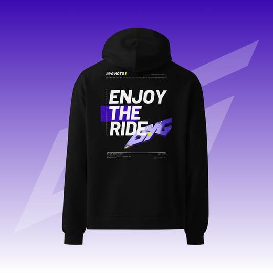 BYG Crew Oversized Hoodie „Enjoy the Ride“ Schwarz, Rückenansicht