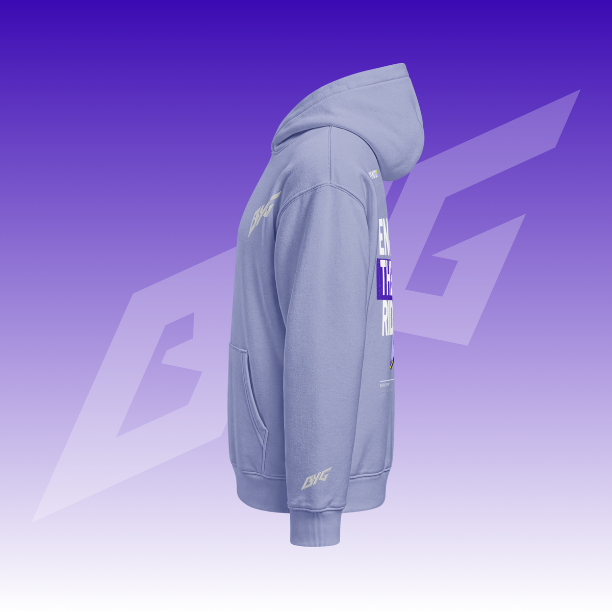 BYG Crew Relaxed Hoodie „Enjoy the Ride“ Violet, Seitenansicht links