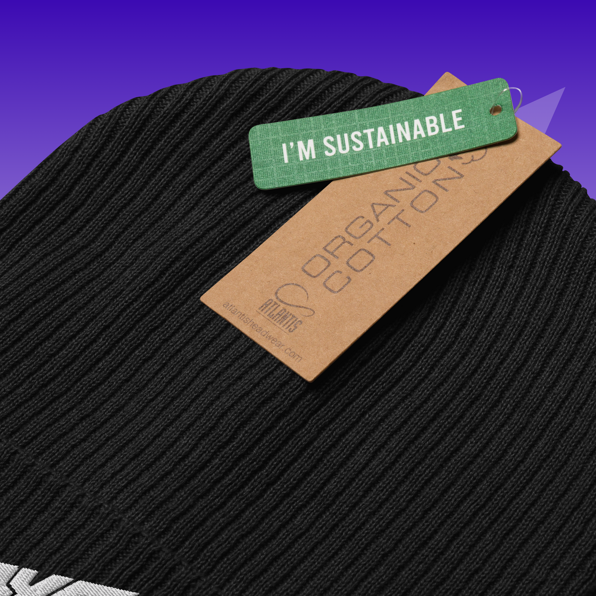 BYG Crew Ribbed Beanie Bio-Baumwolle Schwarz, Detail Rippstrick