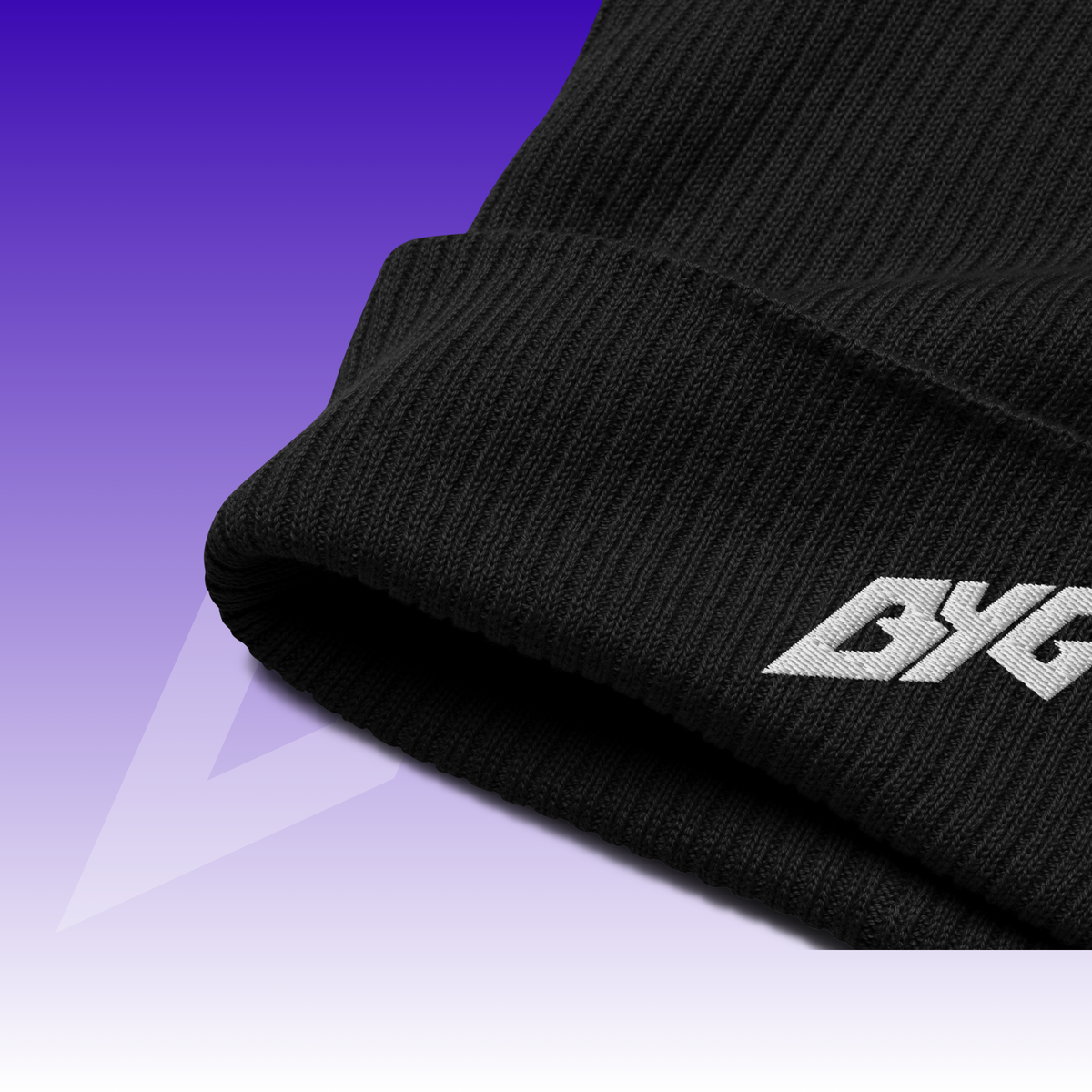 BYG Crew Ribbed Beanie Bio-Baumwolle Schwarz, Detail Stick
