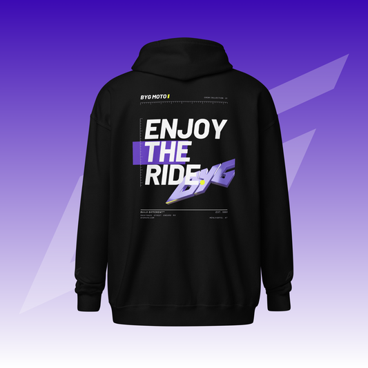 BYG Crew Zip Hoodie „Enjoy the Ride“ Schwarz, Rückenansicht