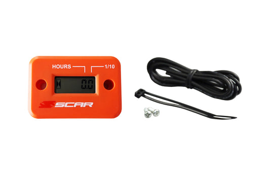 Scar Racing Betriebsstundenzähler mit Kabel und Klettverschluss orange